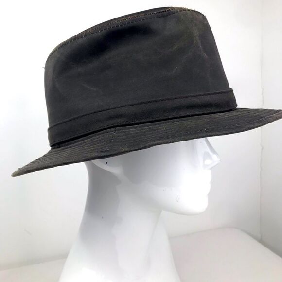 Outdoor Cap Dark Brown Waxed Indiana Jones Brimmed Fedora Hat - Picture 3 of 14